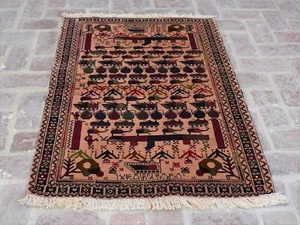 Alfombra de lana persa pequeña de la guerra afgana tribal baluchi hecha a mano de 3' x 4'5" hecha a mano 3x5 - Imagen 1 de 10