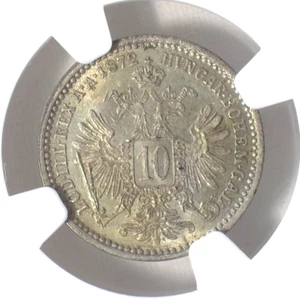 AUSTRIA 1872 0.400 SILVER 10 KREUZER NGC MS63 (KM#2206) - Picture 1 of 3