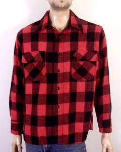 vintage 60s Sears Kings Road RARE Thick Wool Flannel Shirt Mackinaw gussets XL - Picture 1 of 4