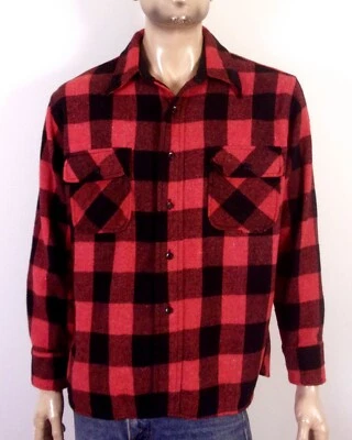 vintage 60s Sears Kings Road RARE Thick Wool Flannel Shirt Mackinaw gussets XL - Image 1 of 4