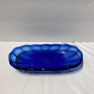 Banana Split Relish Dish Cobalt Blue Scalloped Edge Anchor Hocking Trinket Read - Picture 1 of 12