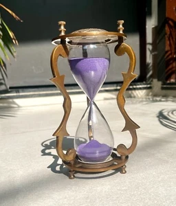 Timer sabbia con base ottone antico vintage nautico da appendere ottone ore vetro - Foto 1 di 10