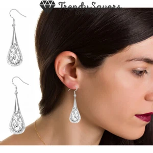 Celtic Knot Hollow Teardrop 925 Sterling Silver Filled Water Drop Tassel Earring - Picture 1 of 6