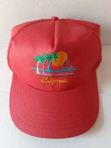 Vintage Palm Trees California Beach Sun Embroidered Red Souvenir - Picture 1 of 4