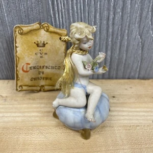 Cesare Villari Figurine Capodimonte Cherub With Flowers With COA Italy Rare - Picture 1 of 12