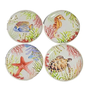 Lot of 4 Better Homes & Gardens Melamine Sea Life 8.5" Salad Plates - Beachy - Picture 1 of 8