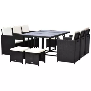 11 Piece Outdoor Rattan Dining Furniture Set Patio Table and Chairs with Cushion - Picture 1 of 17