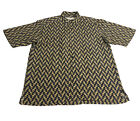 Jhane Barnes Shirt Men XL Black Silk Abstract Geometric Loop Collar Short Sleeve