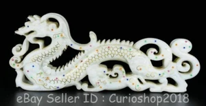 7.2" Chinese Natural Hetian White Jade Inlay Gem Carving Dragon Beast Statue - Picture 1 of 9