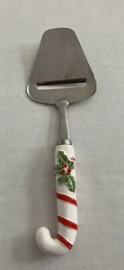 Stainless Steel Christmas Cheese Slicer Cutter Candy Cane Handle w Holly Berries - Picture 1 of 5