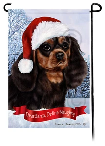 Dear Santa, Define Naughty Garden Flag - Black and Tan Cavalier King Charles 035 - Imagen 1 de 1