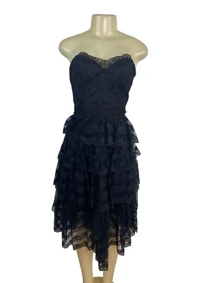 Vintage TD4 Strapless Black Lace Tiered Party Dress With Bow Back Detail Sz 7/8 - Image 1 of 4