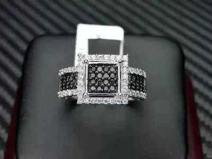 Round Cut Lab-Created 2.00Ct Black Spinel Engagement Ring 14K White Gold Plated - Picture 1 of 3