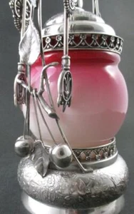 PEACHBLOW Jar & Figural CHERRIES - Antique PICKLE CASTOR - Acme #310 QUAD Silver - Picture 1 of 18