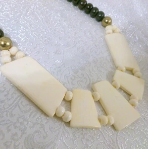 Vintage Boho Wood Bead and Bone Ethnic Beaded Necklace - Picture 1 of 4