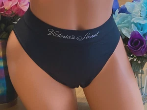 1222 VICTORIA'S SECRET Lrg BLACK Hi Leg Soft Seamless Brief Panty NWT #76 Disc't - Picture 1 of 5