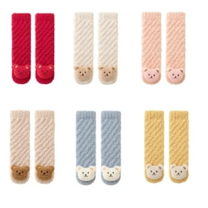 Infant Over the Knee High Socks Cartoon Bear Coral Fleece Baby Socks Shower Gift - Picture 1 of 9