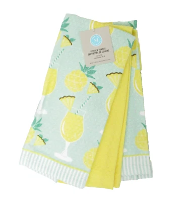 Juego de 3 toallas de cocina Martha Stewart para cóctel de piña sólido amarillo a mano Foto 1 de 3