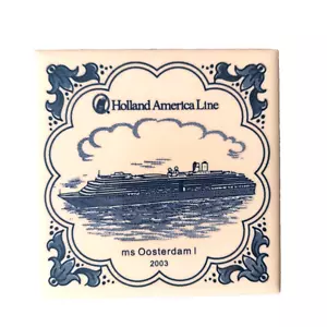 Holland America Cruise Line MS Oosterdam I 2003 Delft Tile Coaster inaugurale - Foto 1 di 6