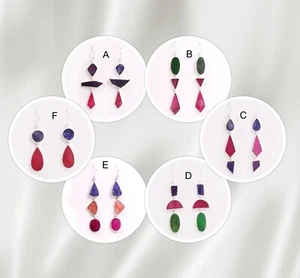 Ruby Emerald Sapphire dangle Earring Fine 925 Silver Jewelry Gifts For Mum - Picture 1 of 16
