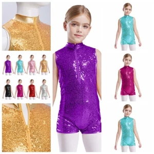 Kids Girls Leotard Latin Bodysuit Stretchy Jumpsuit Workout Performance Jazz - Picture 1 of 58