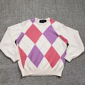 Vtg PRINGLE Sweater Womens Small Tan Pullover Argyle Preppy Prep Prepster Y2k - Picture 1 of 12