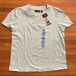 Rafaella Shirt Womens Large Blue Alomizer Short Sleeve V Neck Top New - Picture 1 of 10