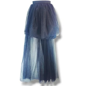 Falda Midi Tutú Negro Volantes Tul Encaje Capa Talla S/M Alto-Bajo Satén Forrado Elastizado - Imagen 1 de 6