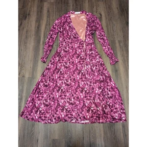 Vestido The Fold London Talla 10 Púrpura Rosa Estampado Floral Manga Larga Midi - Imagen 1 de 5