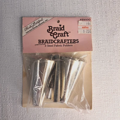 Vtg 3 Steel Fabric Folders Rollers Rug Braiding Tools Crafts Rags Piping Aid NOS - Image 1 of 2