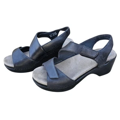 Sandalias de cuña Dansko 37 Sharla de cuero azul marino con cordones zapatos cómodos gancho bucle Foto 1 de 4