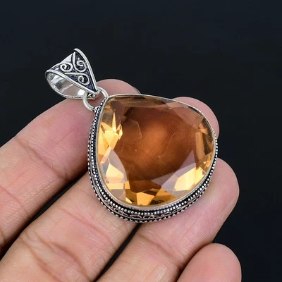 Morganit 925 Sterlingsilber Edelstein Handarbeit Vintage Anhänger 2,1" VJ 441 - Bild 1 von 4