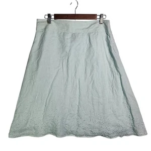 Eileen Fisher 100% Irish Linen Midi Skirt M Petite Textured Light Blue Coastal - Picture 1 of 12