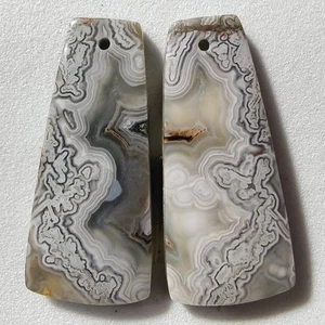 36 kt natürlicher verrückter Spitzenachat gebohrt Paar Cabochon Edelstein 31,2 x 14 mm - Bild 1 von 3