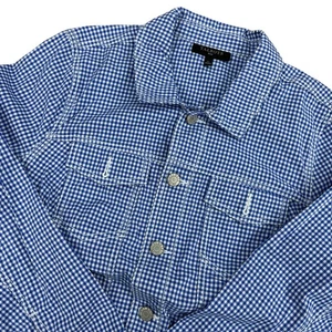 Talbots Plus Blue White Gingham Denim Trucker Jacket Women 1X Snap Front - Picture 1 of 7