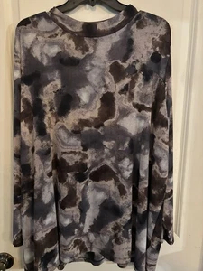 LOGO Layers by Lori Goldstein Women's Top Sz 3X Tie-Dye Brown Black Gray Sheer - Picture 1 of 10