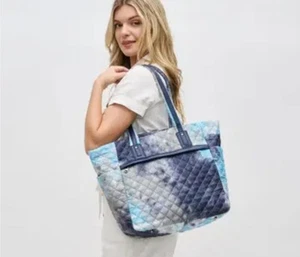 Sol and Selene No Filter Tote Quilted Blue Denim Multi Gunmetal Large Zipper NEW - Bild 1 von 12