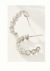 Anthropologie Textured Crystal Hoop Earrings Silver Color - Picture 1 of 7