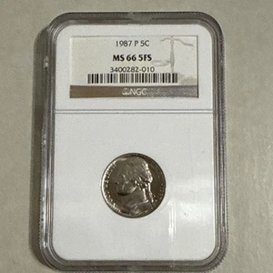 1987 P JEFFERSON 5C NICKEL 5FS NGC MS 66 - Picture 1 of 3