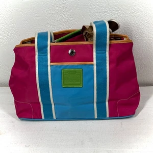 Coach Hampton Weekend Colorblock Nylon Canvas Tote Bag Pink Blue - Picture 1 of 15