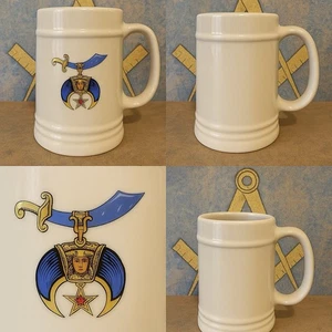 Vintage Keramik Tasse Shriners Freimaurer Emblem Schwert Halbmond Stern Stein - Bild 1 von 4