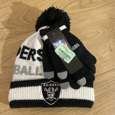 Conjunto de guantes gorro de fútbol americano Las Vegas Raiders 2020 talla juvenil nuevo con etiquetas OSFM NFL Foto 1 de 4