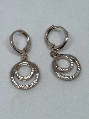 Pendientes de aro dobles colgantes únicos rellenos de oro rosa de 9 quilates caja de regalo gratuita Foto 1 de 4