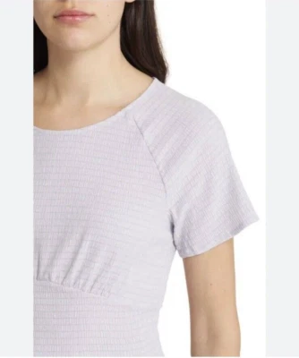 Madewell Smocked Crop Top Size Medium Dusty Lavender Purple Shirred Shirt * - Image 1 of 4