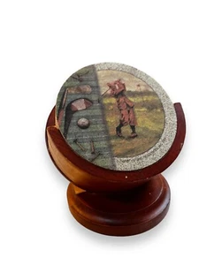 VTG ThirstyStone Natural Sandstone 4 VTG Golfing Scene Coaster’s Wooden Holder - Picture 1 of 8
