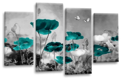 Floral Wall Art Teal Living Room Bedroom Framed Canvas Picture Ready to Hang - Image 1 of 4