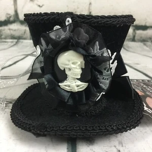 Skeleton Black Mini Cocktail Top Hat Lace Halloween Goth Cosplay Costume Burlesq - Picture 1 of 12