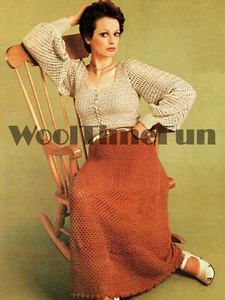 Crochet Pattern Ladies Vintage 1970s Long Sleeve Blouse/Top & Maxi Skirt. - Picture 1 of 1