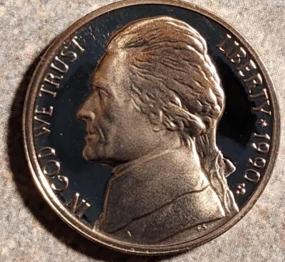 1990 S Proof Nickel with slightly tilted collar obverse and reverse - Image 1 of 2