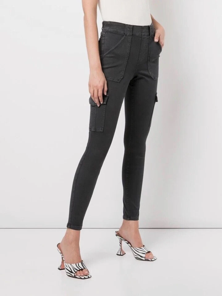 Spanx Washed Black Stretch Twill Cargo Ankle Pant Size S 20311R